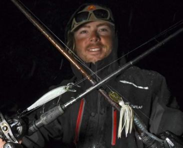 Cole Sands showing off the lures he used to take 10th in the BASS Open.