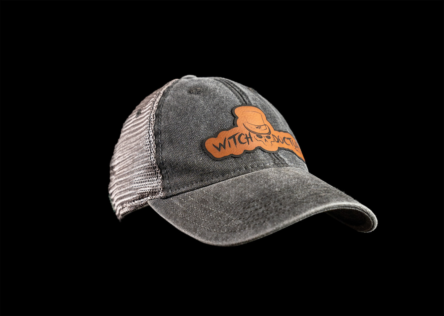 Witch Doctor Tackle logo leather patch hat